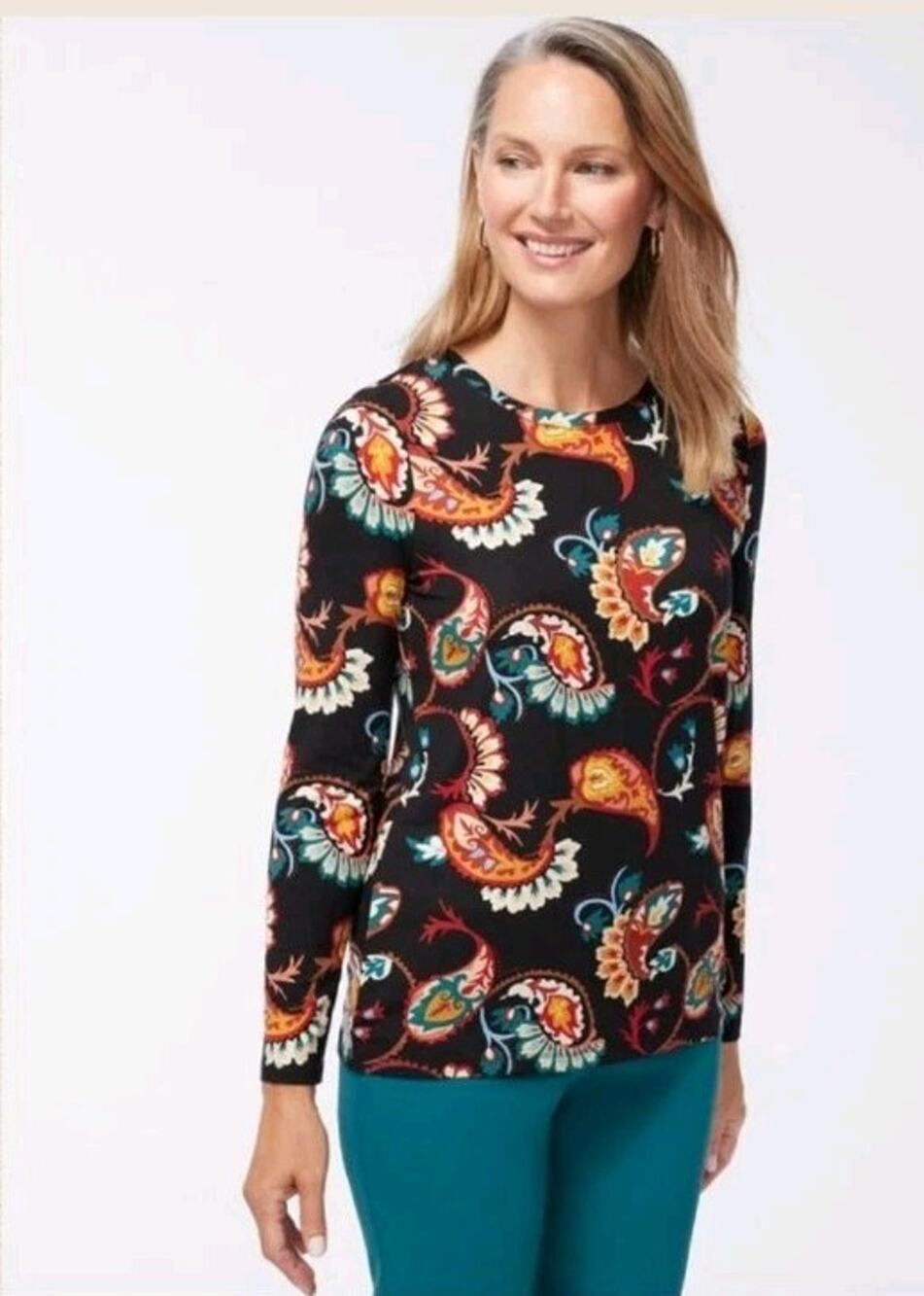 Chico's Shirt Tee Top Touch of Cool Paisley Boho Hippie Layering Size Medium 2
